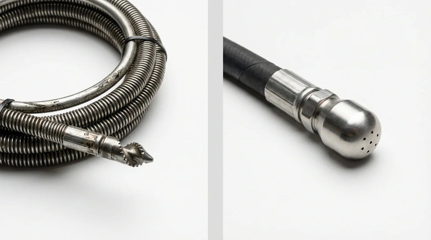 Drain snake cable and hydro jetting nozzle used for drain cleaning in Hanford, CA